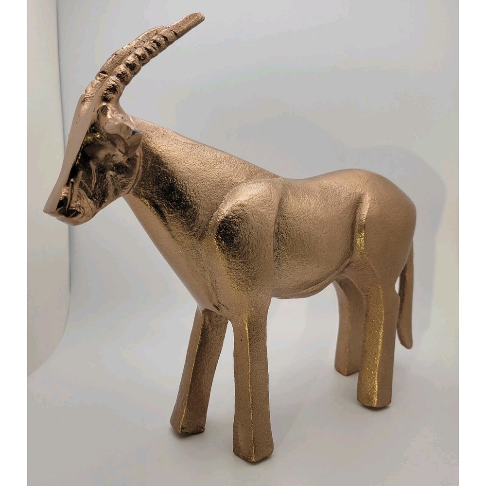 Gold Antelope Gazelle Figurine Modern Brass Tone‎ Animal Sculpture MCM Style 8"